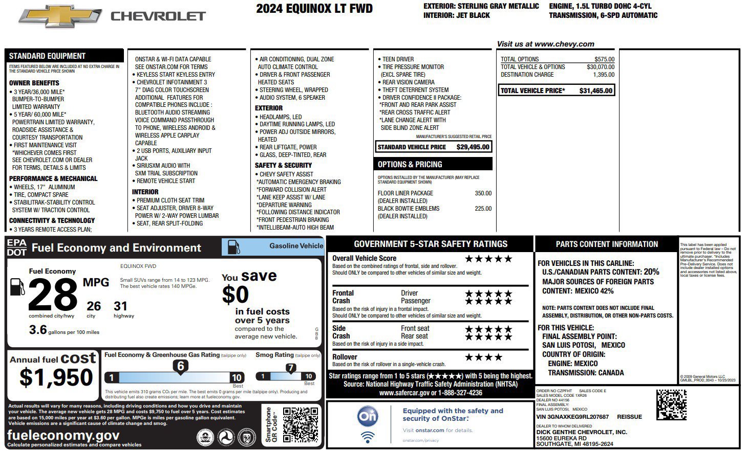 Used 2024 Chevrolet Equinox LT w/ LPO, Floor Liner Package FWD image 37