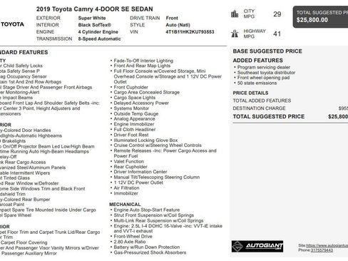 Used 2019 Toyota Camry SE FWD image 3