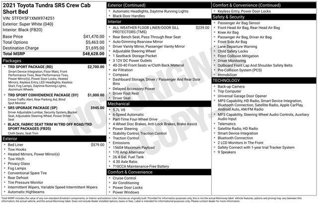 Used 2021 Toyota Tundra SR5 w/ TRD Sport Package AWD/4WD image 14