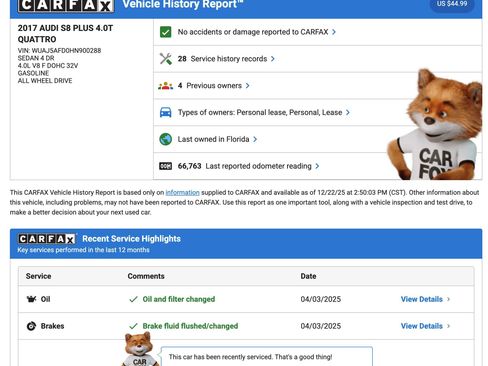 Used 2017 Audi S8 Plus w/ Black Optic Exterior Package image 2