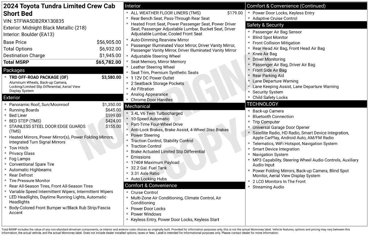 Used 2024 Toyota Tundra Limited w/ TRD Off-Road Package AWD/4WD image 47