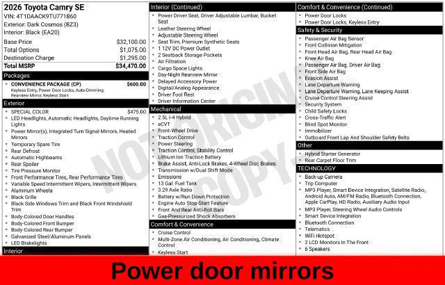 Used 2026 Toyota Camry SE w/ Convenience Package FWD image 53