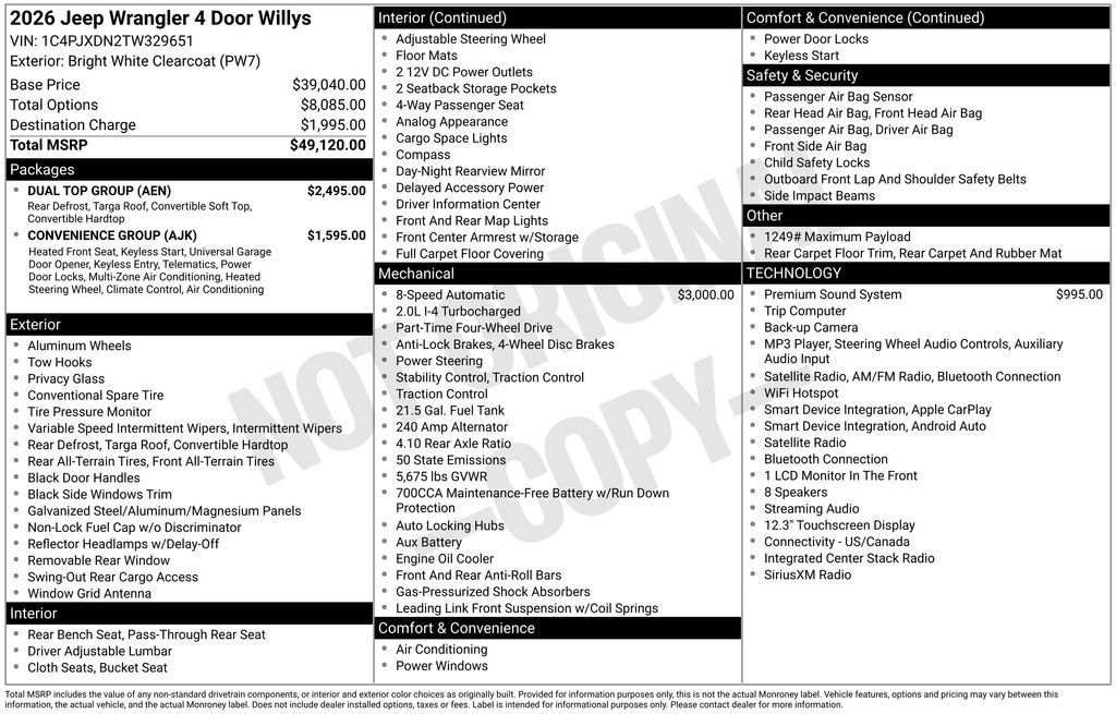 New 2026 Jeep Wrangler Unlimited Sport w/ Dual Top Group AWD/4WD image 29