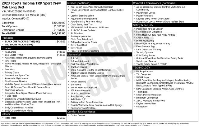 Certified 2023 Toyota Tacoma TRD Sport w/ Black Out Package (TMS) AWD/4WD image 34