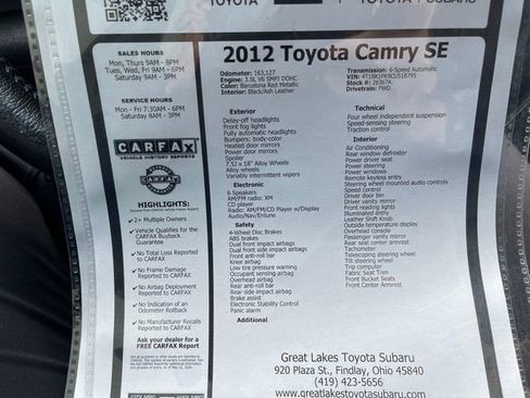 Used 2012 Toyota Camry SE w/ Leather Pkg FWD image 27