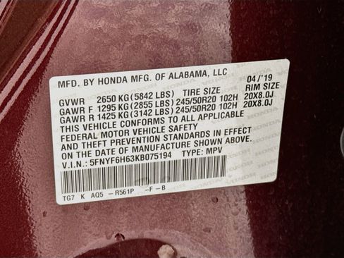 Certified 2019 Honda Pilot Touring image 34