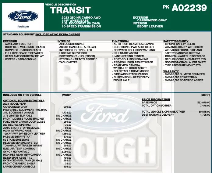 Used 2023 Ford Transit 250 148 High Roof Extended AWD image 2