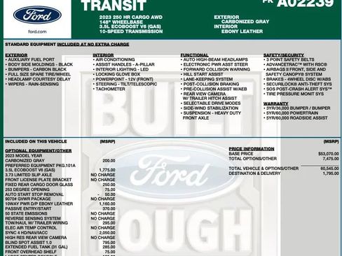 Used 2023 Ford Transit 250 148 High Roof Extended AWD image 2