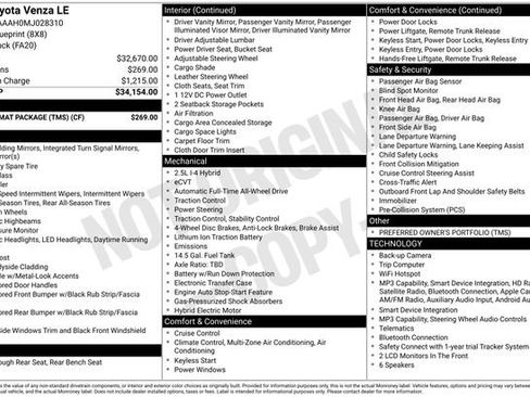 Used 2021 Toyota Venza LE w/ Carpet Mat Package (TMS) AWD/4WD image 7