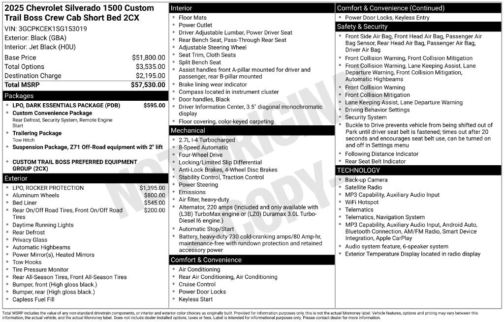 Used 2025 Chevrolet Silverado 1500 Custom Trail Boss w/ LPO, Dark Essentials Package AWD/4WD image 4