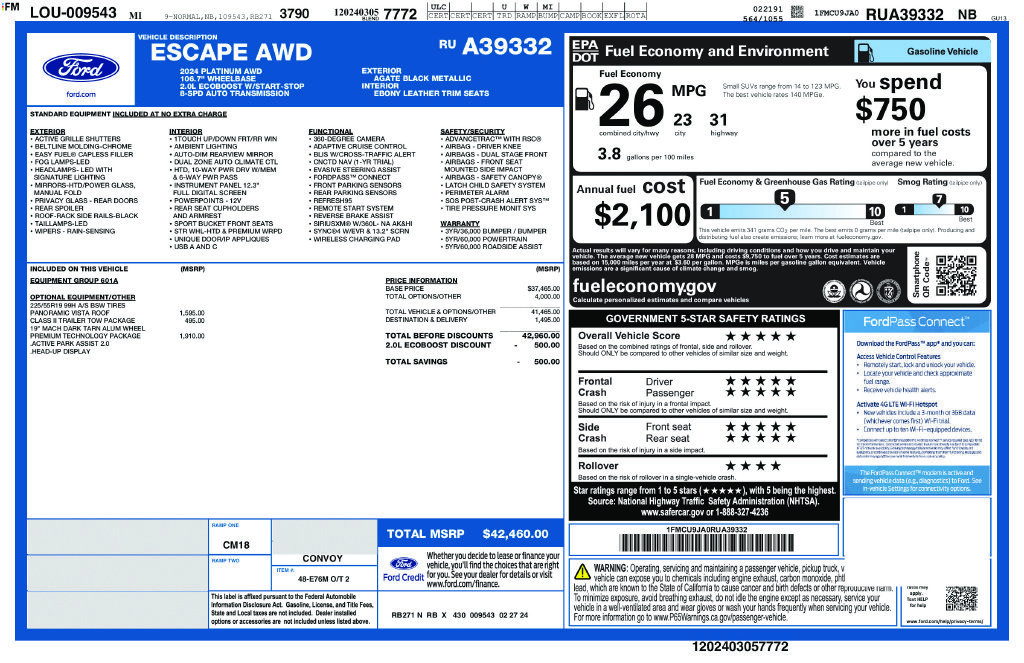 Certified 2024 Ford Escape Platinum w/ Premium Technology Package AWD/4WD image 29