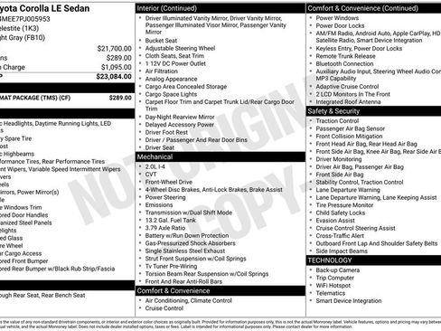 Certified 2023 Toyota Corolla LE w/ Carpet Mat Package (TMS) FWD image 22