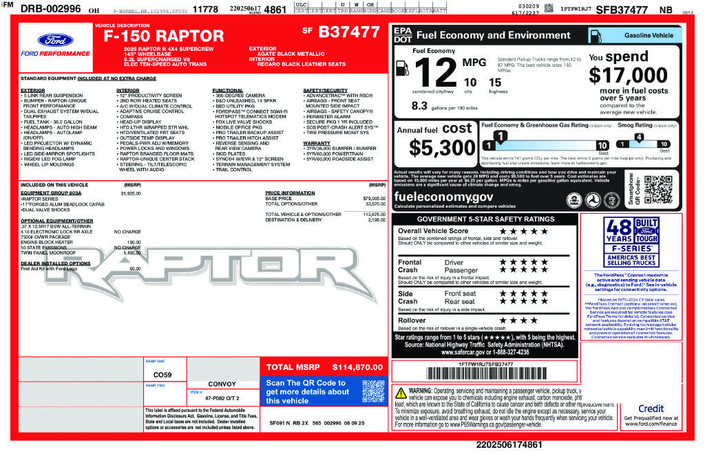 Used 2025 Ford F150 Raptor w/ Equipment Group 803A Raptor R AWD/4WD image 4