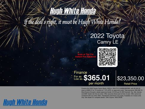 Used 2022 Toyota Camry LE w/ Carpet Mat Package (TMS) FWD image 3