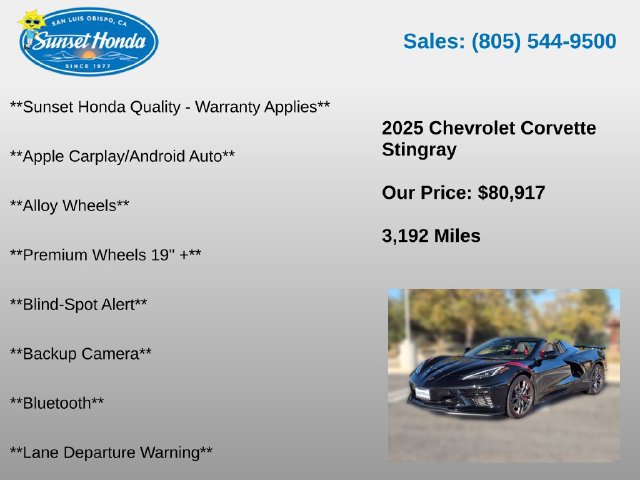Used 2025 Chevrolet Corvette Stingray Preferred Conv w/ Z51 Performance Package RWD image 5
