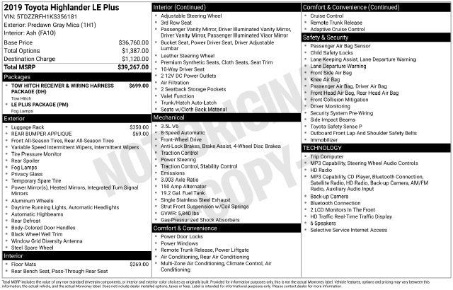 Certified 2019 Toyota Highlander Plus FWD image 6