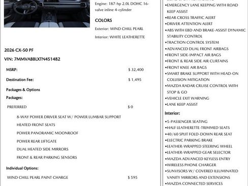 Used 2026 MAZDA CX-50 AWD 2.5 S w/ Preferred Pkg image 14