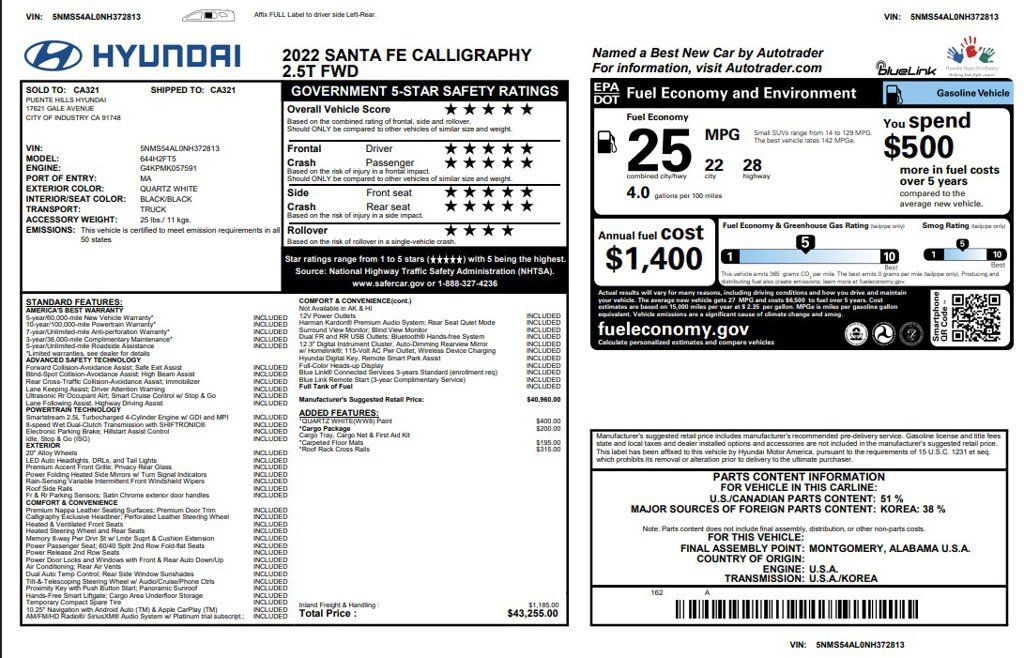 Used 2022 Hyundai Santa Fe Calligraphy w/ Cargo Package FWD image 3