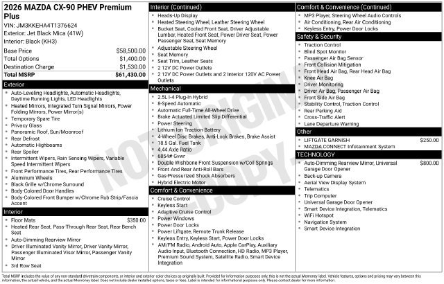 Certified 2026 MAZDA CX-90 Plug-In Hybrid w/ Premium Plus AWD/4WD image 5