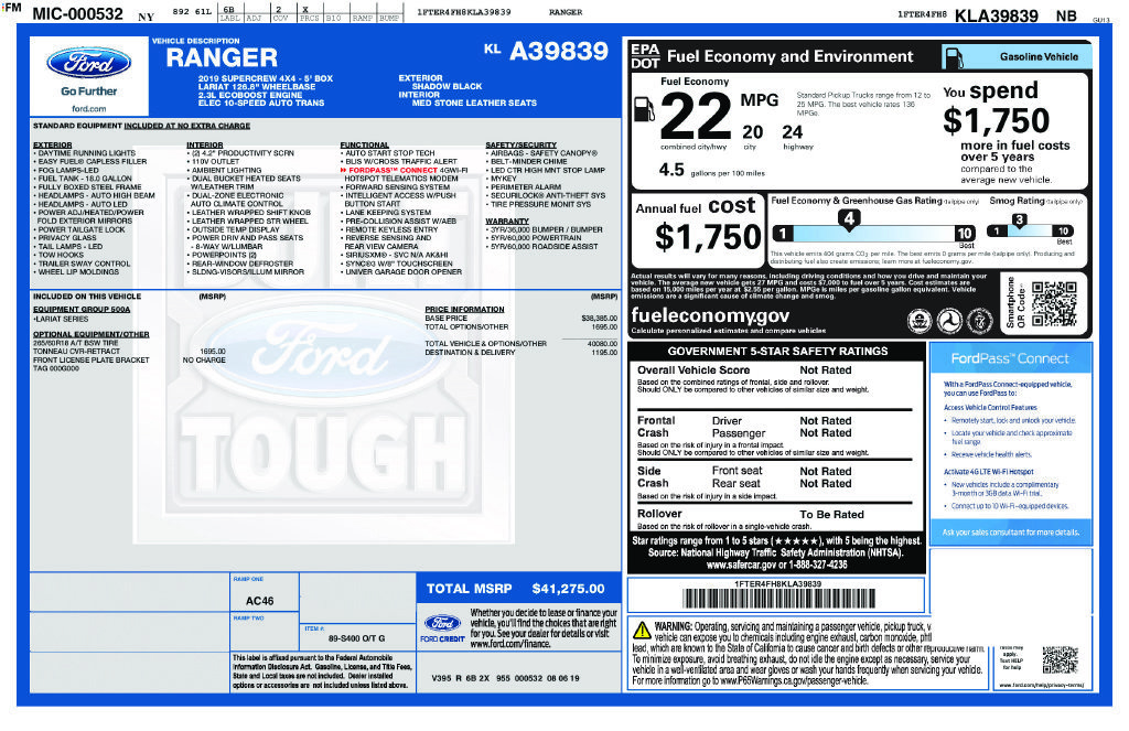 Certified 2019 Ford Ranger Lariat AWD/4WD image 39