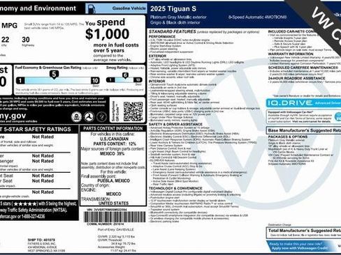 Certified 2025 Volkswagen Tiguan S w/ 18" Wheel Package AWD/4WD image 4