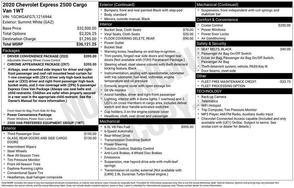Used 2020 Chevrolet Express 2500 w/ Driver Convenience Package RWD image 7