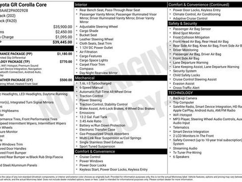 Used 2023 Toyota Corolla GR w/ Performance Package AWD/4WD image 2