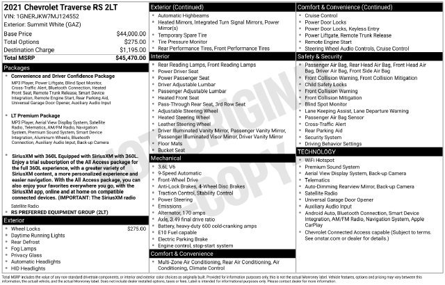 Used 2021 Chevrolet Traverse RS FWD image 25