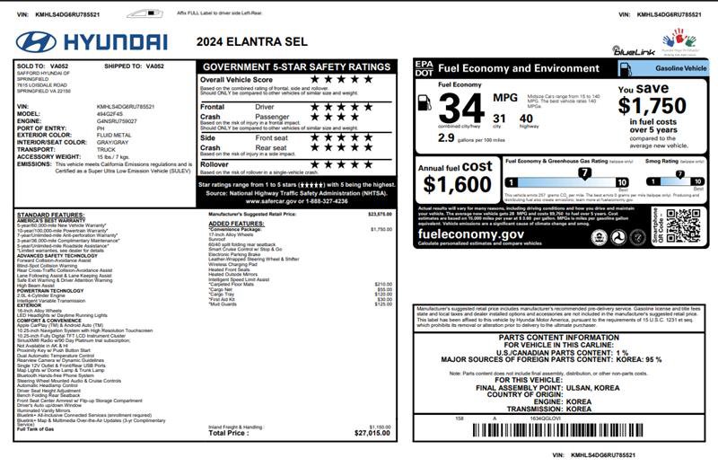 Used 2024 Hyundai Elantra SEL w/ Convenience Package FWD image 3