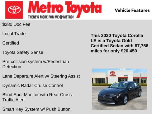 Certified 2020 Toyota Corolla LE w/ LE Convenience Package FWD image 6