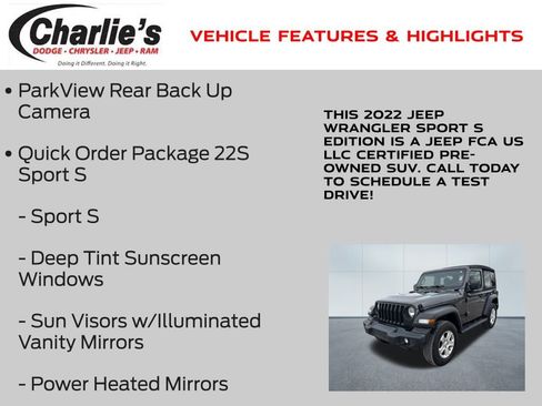 Certified 2022 Jeep Wrangler Sport S image 7