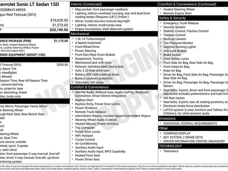 Used 2019 Chevrolet Sonic LT w/ Convenience Package image 1