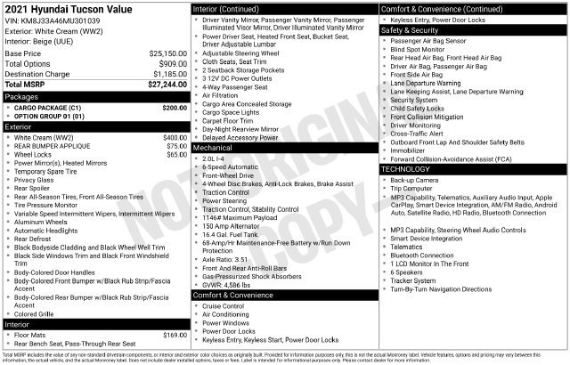 Used 2021 Hyundai Tucson Value w/ Cargo Package FWD image 23