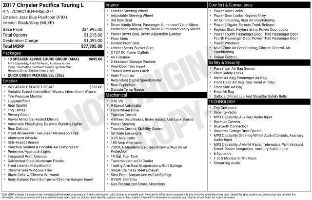 Used 2017 Chrysler Pacifica Touring-L w/ 13 Speaker Alpine Sound Group FWD image 10