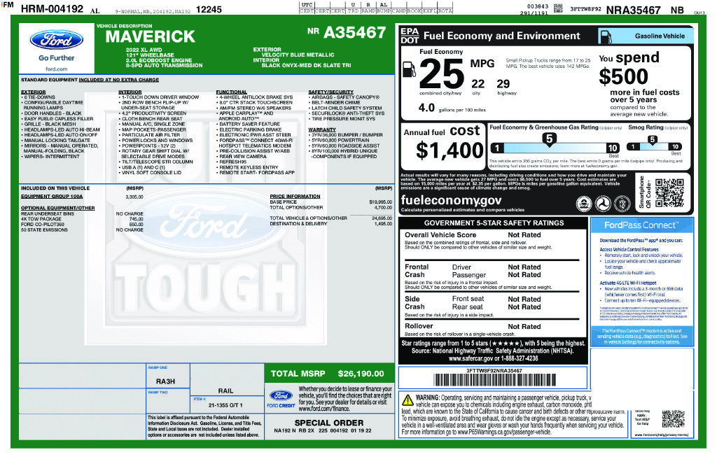 Used 2022 Ford Maverick XL w/ Equipment Group 100A Standard AWD/4WD image 27
