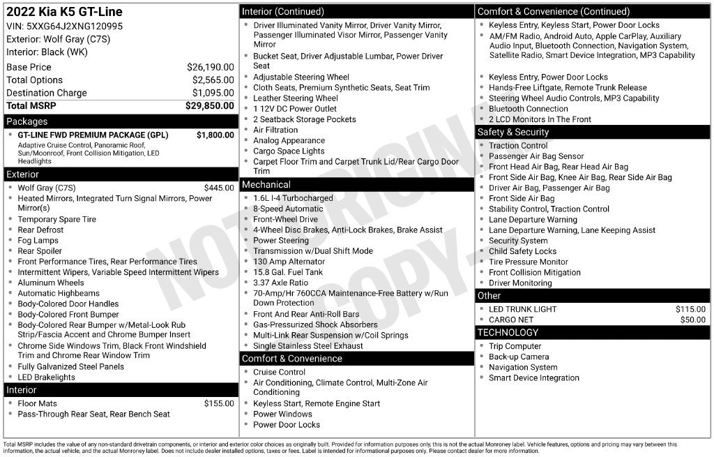 Used 2022 Kia K5 GT-Line w/ GT-Line FWD Premium Package image 18