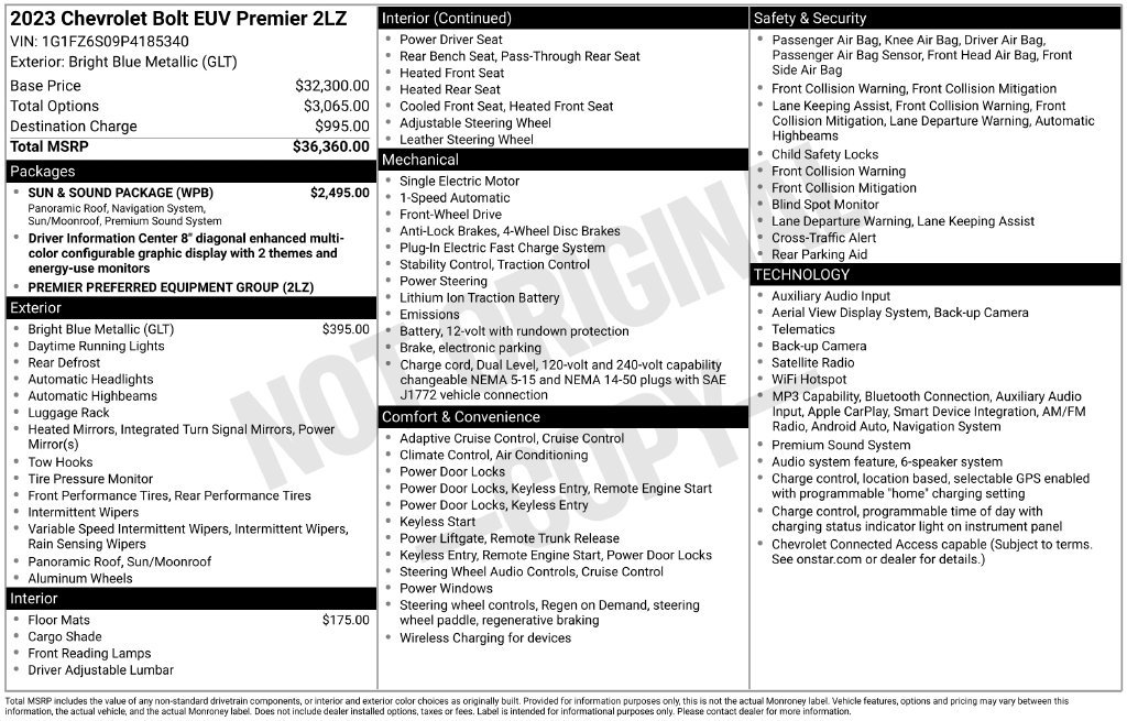 Used 2023 Chevrolet Bolt EUV Premier w/ Sun & Sound Package FWD image 12