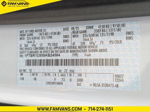 Used 2025 Ford Transit 250 148 Medium Roof w/ Load Area Protection Package RWD image 21