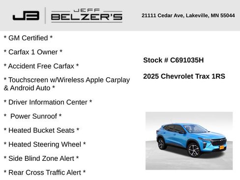 Certified 2025 Chevrolet Trax RS w/ Sunroof Package image 2