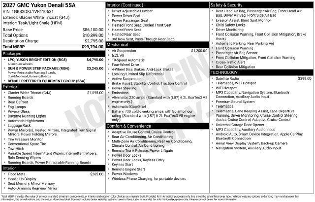 New 2027 GMC Yukon Denali w/ LPO, Yukon Bright Edition AWD/4WD image 3