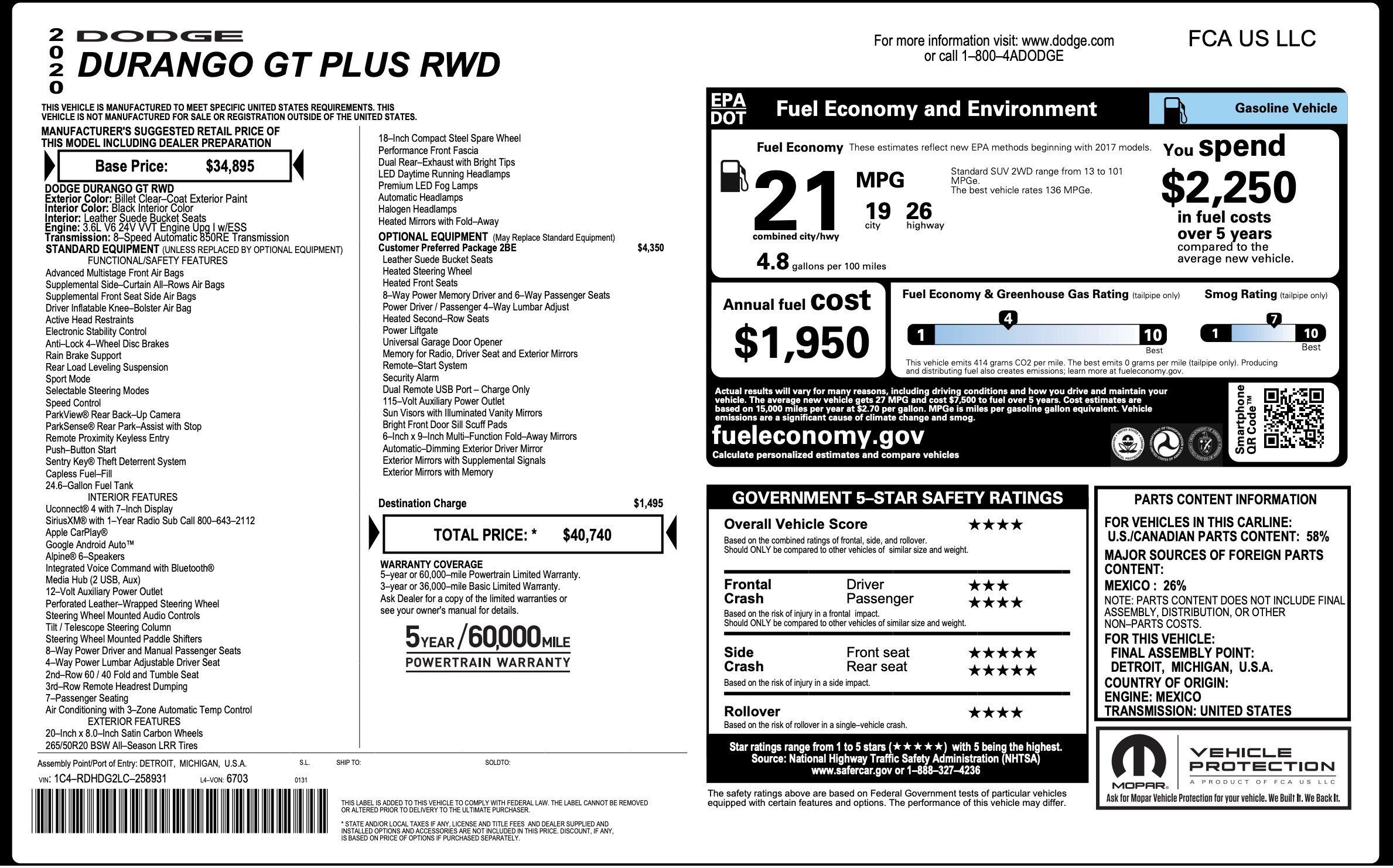 Used 2020 Dodge Durango GT RWD image 2