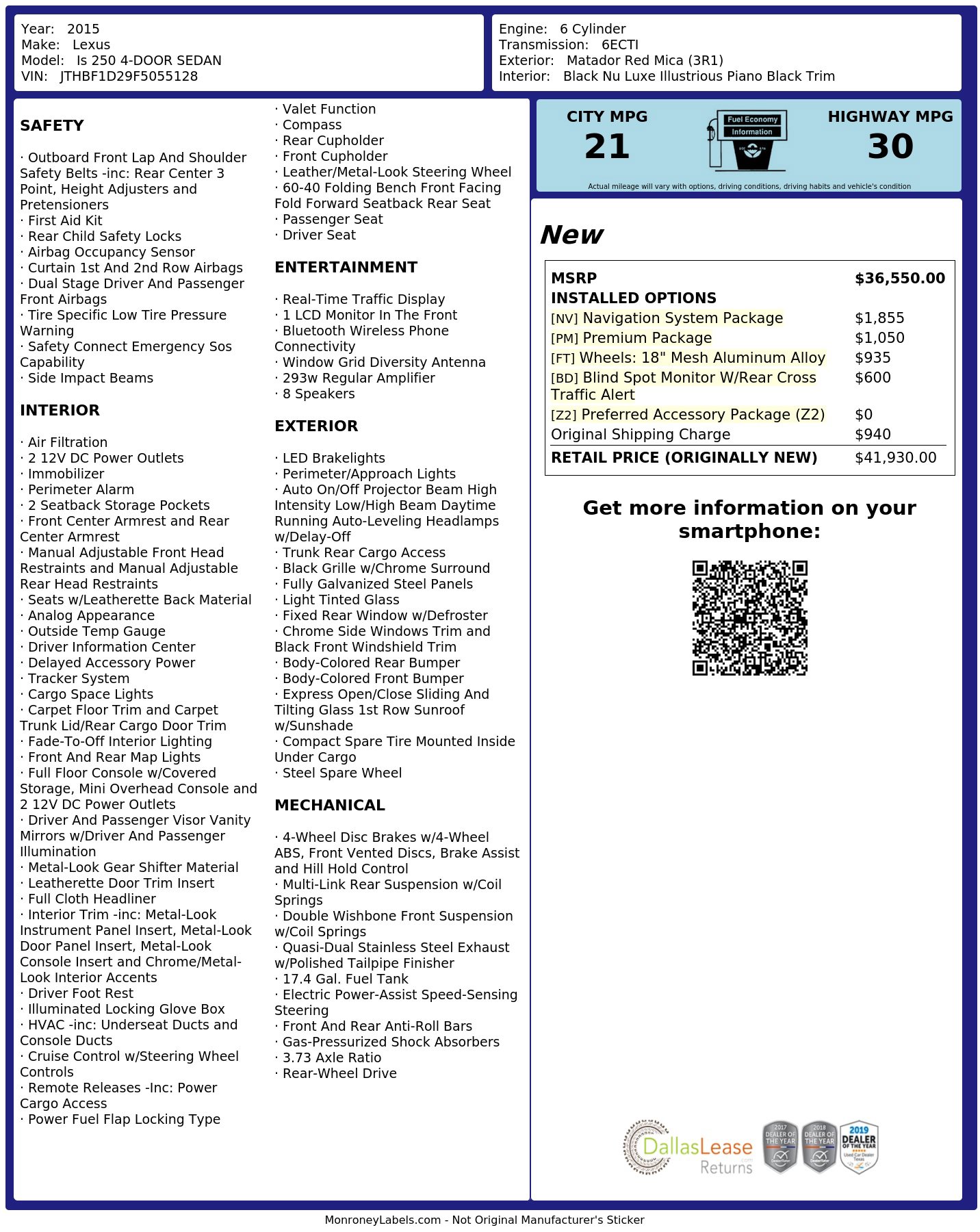 Used 2015 Lexus IS 250 w/ Navigation System Package RWD image 3