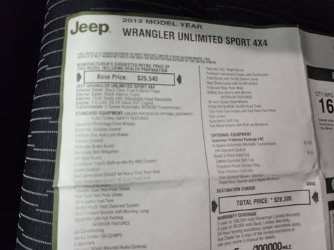 Used 2012 Jeep Wrangler Unlimited Sport image 38