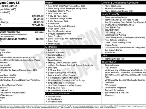 Used 2021 Toyota Camry LE w/ Cold Weather Package FWD image 36