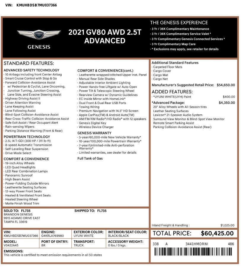 Used 2021 Genesis GV80 2.5T w/ Advanced Package 02 AWD/4WD image 50