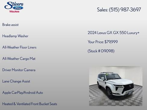 Used 2024 Lexus GX 550 w/ Accessory Package (2T) AWD/4WD image 22