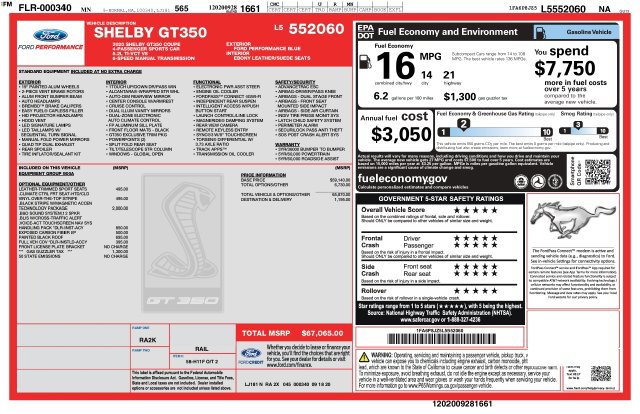 Used 2020 Ford Mustang Shelby GT350 w/ Technology Package RWD image 2