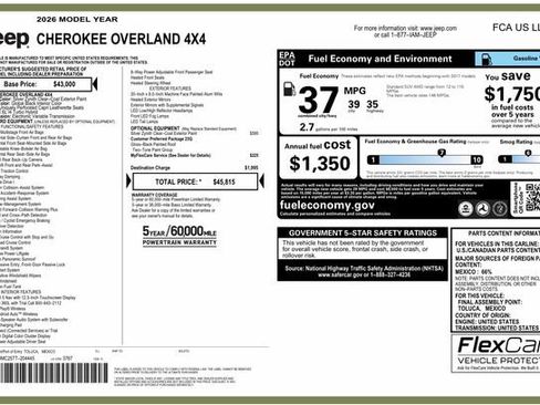 Used 2026 Jeep Cherokee Overland AWD/4WD image 1