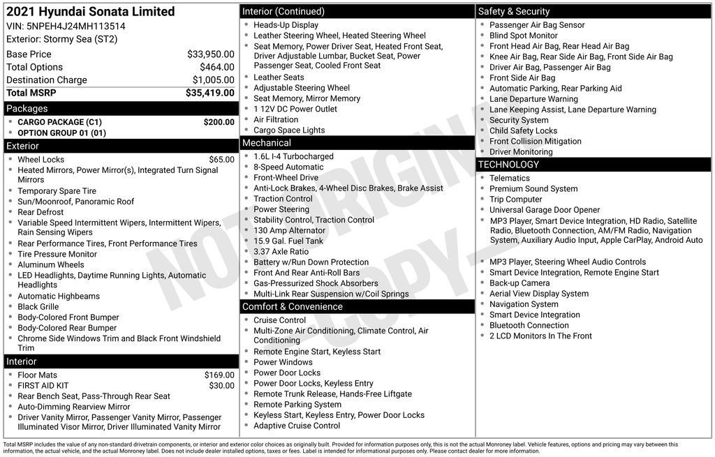 Used 2021 Hyundai Sonata Limited w/ Cargo Package FWD image 7