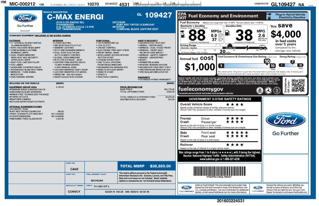 Used 2016 Ford C-MAX Energi SEL w/ Equipment Group 302A FWD image 13